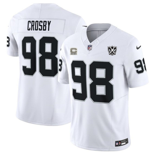 Men's Las Vegas Raiders #98 Maxx Crosby White 2024 F.U.S.E With 4-Star C Patch And 65th Anniversary Patch Vapor Football Stitched Jersey